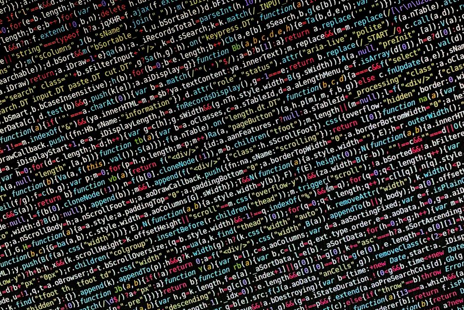 Close-up of colorful programming code on a screen